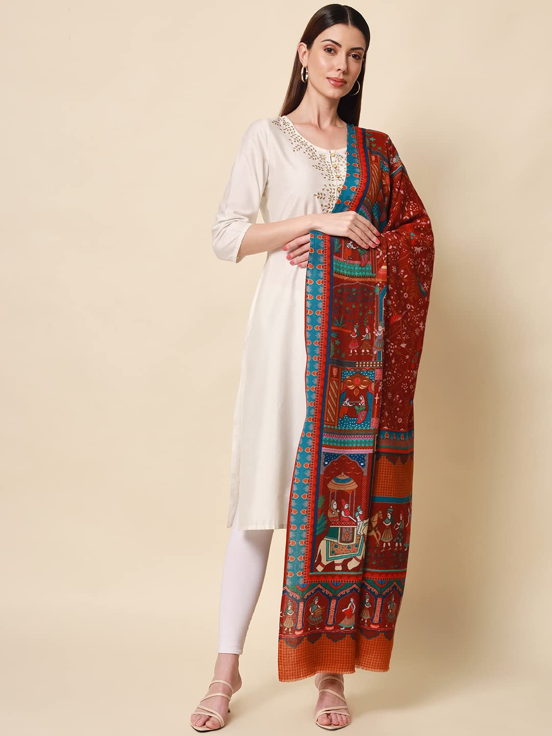 Pashmoda Women Shahnaz Pure Wool Printed Shawl (Size 101X203 CM)