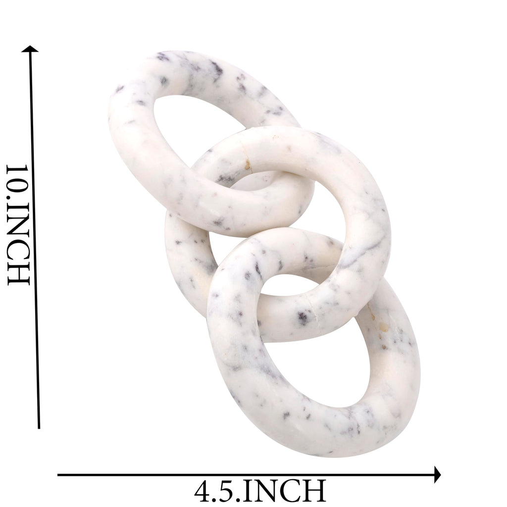 SAUDEEP INDIA Elegant 3-Link Marble Circle White Chain Link Knot- Modern Coffee Table Decor Items- Bookshelf Home Decor, Table Decorations for Living Room or Office(10x4.5 in)
