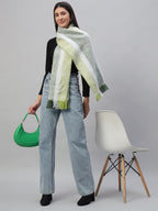 Ravaiyaa - Attitude is everything Reversible Wool Scarves Striped Pattern Women Neck Wraps Muffler Winter Wool Scarf (72 x14 Inch, Green & White)