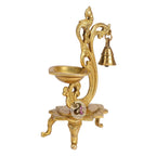 Artvarko Brass Bird Peacock Traditional Hanging Bell Diya Oil Lamp Stand Diwali Puja Home Office Temple , 8 Inches