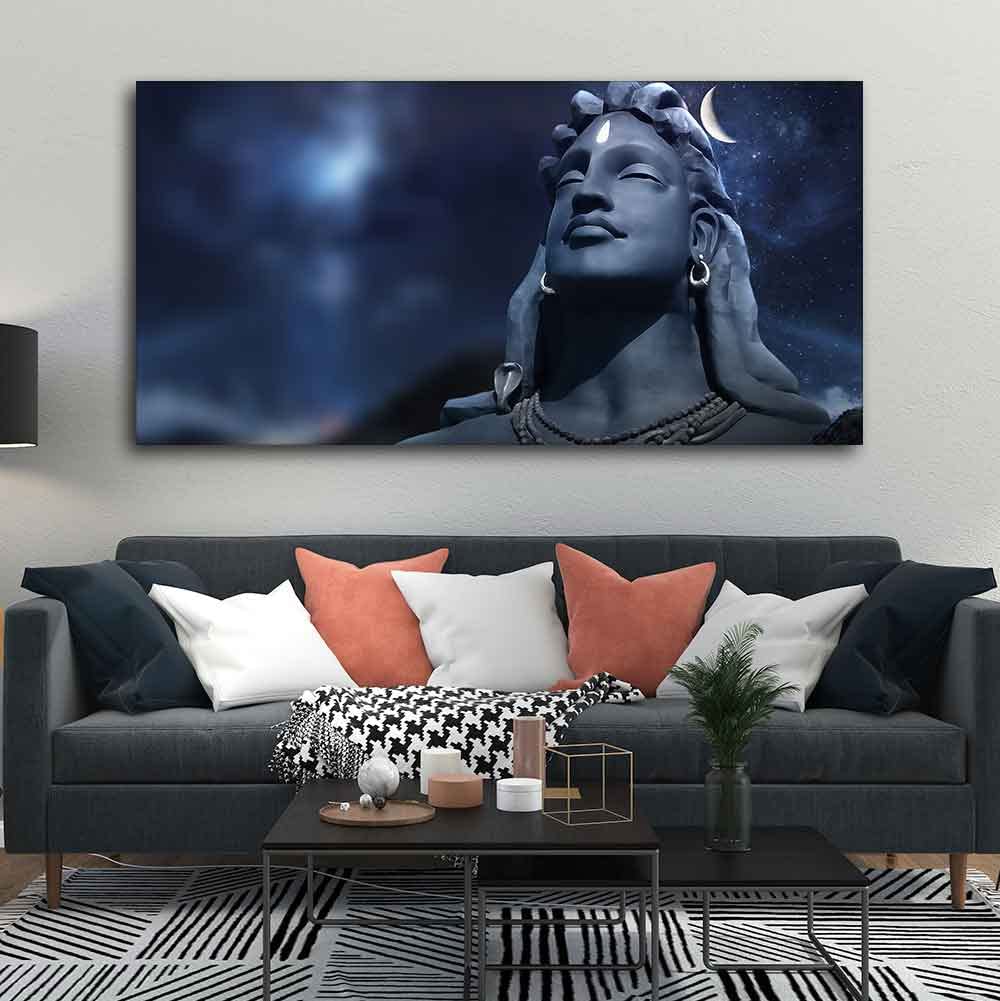 VIBECRAFTS Canvas Paintings for Living Room Drawing Room Shiva with Moon on the Head Wall Painting Fitted with Wooden Frame for Home|Office|Gift(PTVCH_2274)