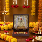 House Of Wemy Gold Plated Lord Ganesh ji Pocket Temple for Pooja Room | Sri Ganesha Divine Pooja Boxes with Photo Frame & Charan Paduka | Diwali Gifting & Home Decor - (Medium) 4.5 Inch - Pack of 1