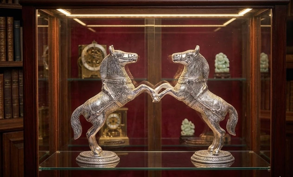 KridayKraft Jumping Horse Set Metal Statue for Wealth,Income,Shining and Bright Future&Table Top Figurine.,Decorative,Feng Shui&Vanstu,Animal Showpiece Figurines (Silver)