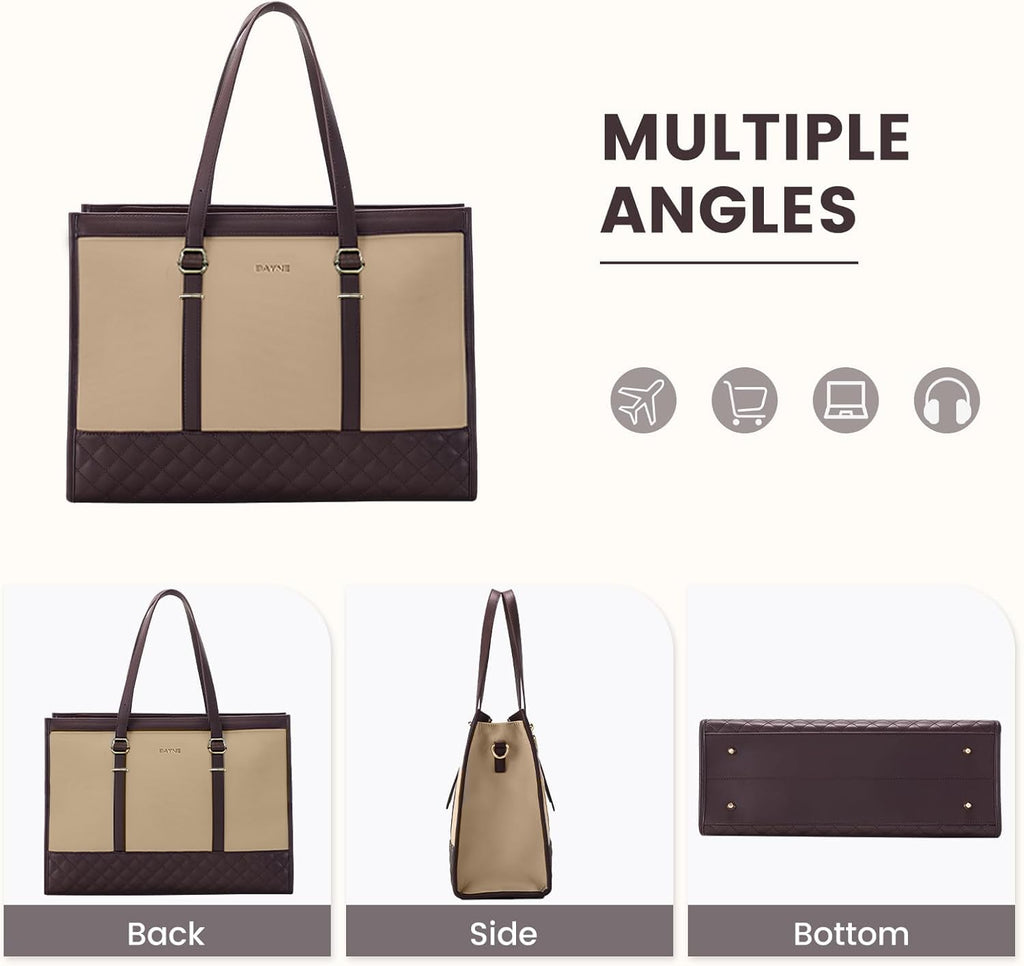 Crewer Bayne Large Size Tote Bag for Woman | Laptop Bags for Women Office Use | Handbag for Women Big Size | Elegant Office Bag for Woman | Tote Bags | 13 Inch Laptops (Baige, 13 inch Laptop)