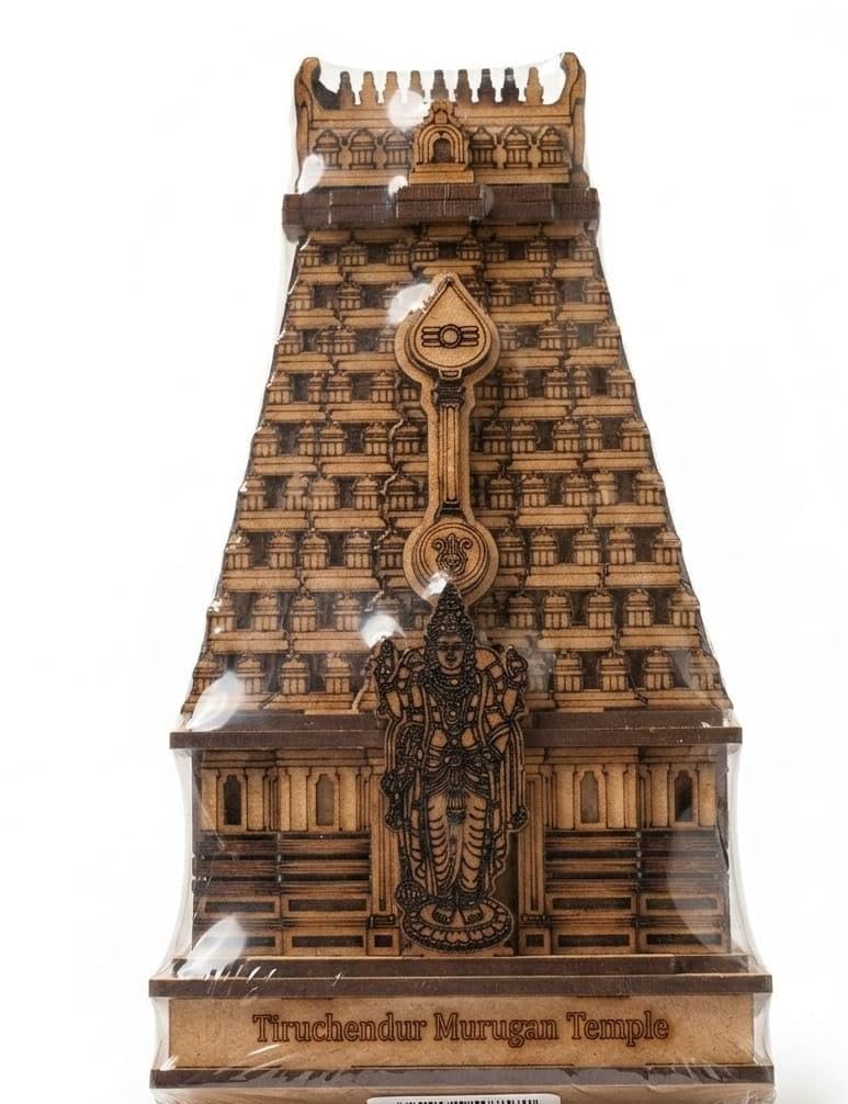 ATTRACTIVE CRAFT STORE Wooden Temple Gopuram Miniature Showpiece – 6.5 Inch Handcrafted Tiruchendur Murugan Temple Replica | Pooja Mandir Decor, Home Altar, Housewarming & Diwali Gift