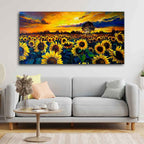 VIBECRAFTS Canvas Paintings for Living Room Drawing Room Beautiful Wall Painting of Sunflower Garden in Sunset View Fitted with Wooden Frame for Home|Office|Gift(PTVCH_2289)