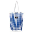 Blissowl Cotton Canvas Tote Bag with Zipper, Large Capacity Shopping Bags, Reusable Printed Bags for Grocery, Shopping, Work & Beach - White and Blue (16.5 x 14.5Inch)