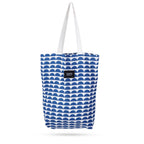 Blissowl Cotton Canvas Tote Bag with Zipper, Large Capacity Shopping Bags, Reusable Printed Bags for Grocery, Shopping, Work & Beach - White and Blue (16.5 x 14.5Inch)