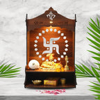 Wooden Pooja Mandir for Home, Pine Wood Temple, Decorative Hindu Mandir with Storage Shelf for Puja Room & Living Room Decor