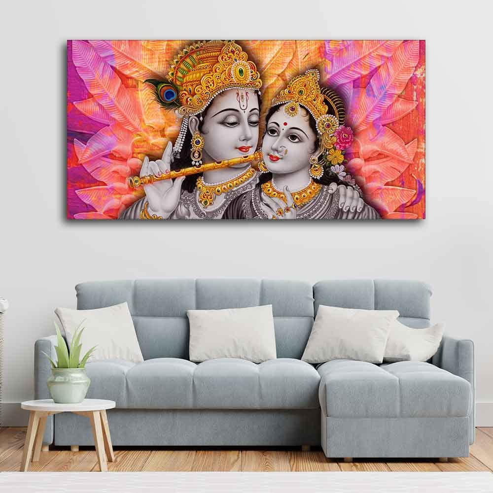 VIBECRAFTS Canvas Paintings for Living Room Drawing Room Divine Radha Krishna Canvas Wall Painting Fitted with Wooden Frame for Home|Office|Gift(PTVCH_2242)