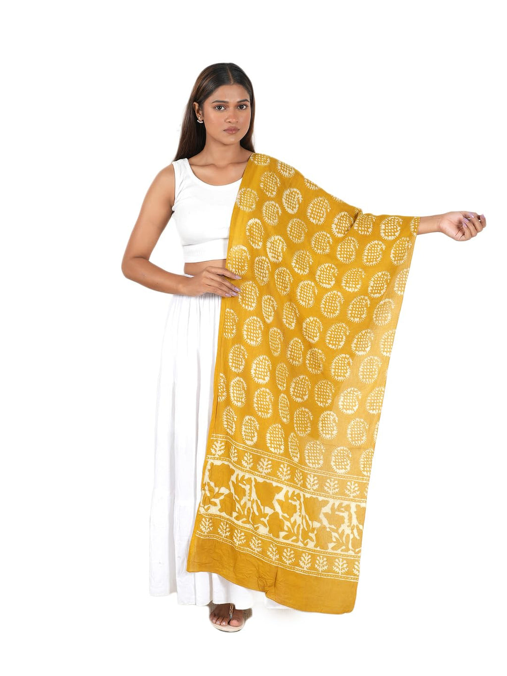 Gutthi Women's Cotton Stoles | Scarf Lightweight & Comfortable for All Seasons | Soft Floral Scarves, Size (100X180 CM) (Yellow)