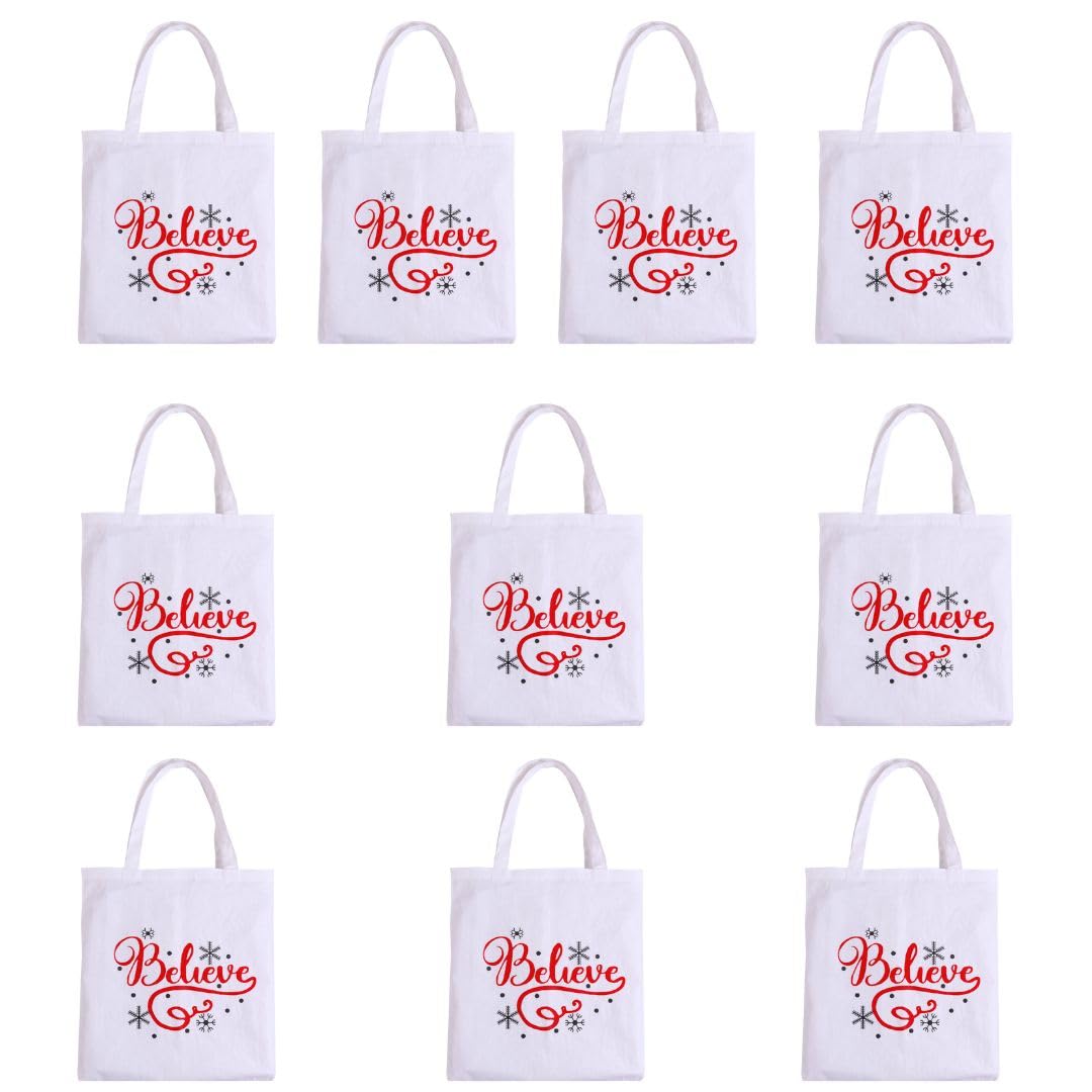Mayatra's Organic Cotton Tote Gifting Bag, Eco Friendly Lightweight Reusable Grocery Shopping Cloth Bags,Christmas Gift… (Believe_10)