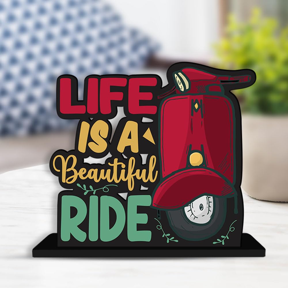 Artvibes Wooden Idols and Figurine Life is A Beautiful Ride Quotes Table Decor for Office Desk Showpiece|Home Decoration|Living Room|Modern Gifting Item(Sp_1116N), Inspirational