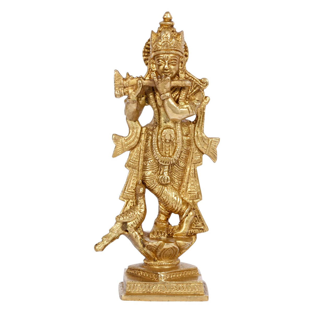 ARTVARKO Brass Krishna Kishan Makhan Chor Laddoo Gopal Thakurji Murti Idol Statue Sculpture for Home Office Temple Puja Gift 6 Inches