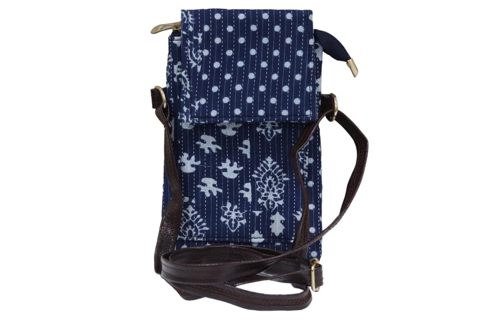 SHIVKARI Women's Ladies Traditional Ikkat Cotton 5 Pieces Combo Bag (Blue & White)