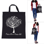 Decdeal Musical Tree Pattern Washable Cotton Cloth Handbag Music Tote Shoulder Grocery Shopping Bag for Students Girls