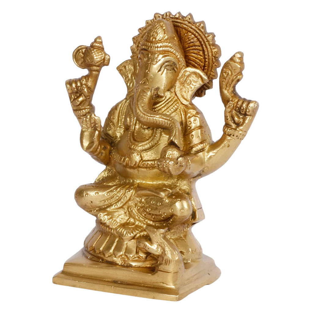 ARTVARKO Brass Ganesha Idol for Home Décor Ganesh Lord Ganpati Statue Room Decoration Showpiece Diwali Pooja 5 Inch