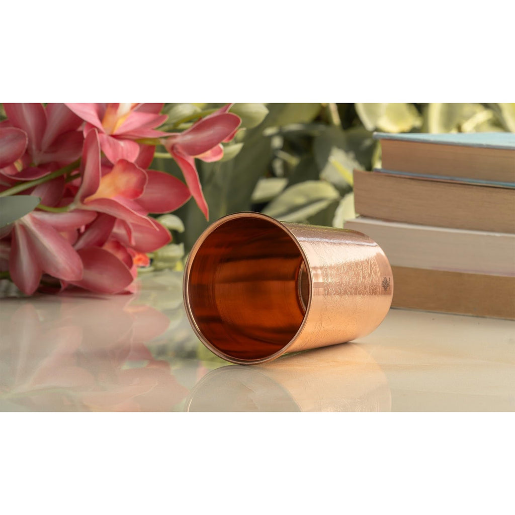 INDIAN ART VILLA Pure Copper Embossed Design Glass - 275 ML, Copper Tumbler for Water Drinking, Elegant Drinkware & Serveware, Perfect for Gifting, Home, and Festive Décor, Set of 1