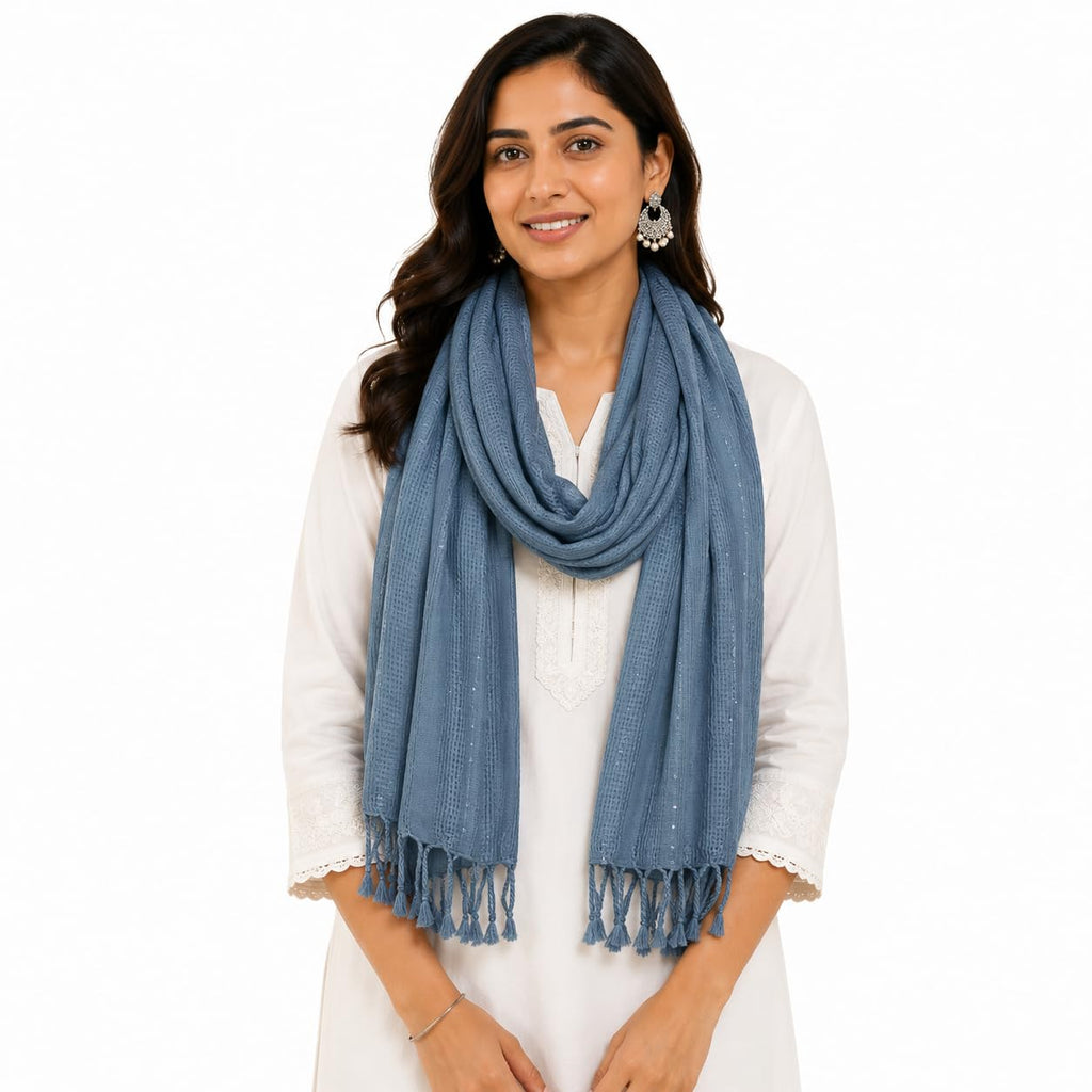 URBAN LADIIIZ Solid Sequin Stole with Tassels for Women & Men – Soft Lightweight Rayon Fabric | Available in 10+ Colours (GREY)