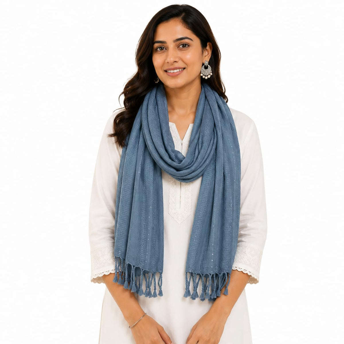 URBAN LADIIIZ Solid Sequin Stole with Tassels for Women & Men – Soft Lightweight Rayon Fabric | Available in 10+ Colours (GREY)