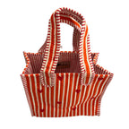 GULABI THAPPA Hand Block Printed Cotton Tote Bag, 22x25x11 cm, Quilted Design with Striped Border (Orange-striped)
