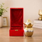 KridayKraft Gold-Silver Plated Pooja Kalash with Coconut, Leaves, and Royal Velvet Box Kalash Ideal Poojan Home, Temple, and Living Room Décor (Pack of 1)