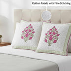 HOMEMONDE Premium Cotton Cushion Covers Set Of 2 - Soft Floral Hand Block Print Living Room 16 X 16 Inch Pillow Cases, Pink, 300 TC