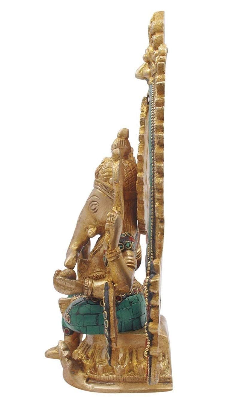 Svarup Brass Sitting Ganesha Idol in Multicolor Height 7.5 Inch Weight 2.6 Kg