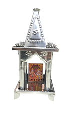 GUGGU Stainless Steel Diwali Pooja Hatri/Temple with Sitting Photo of Lord Ganesh ji and Luxmi MATA (Silver)..