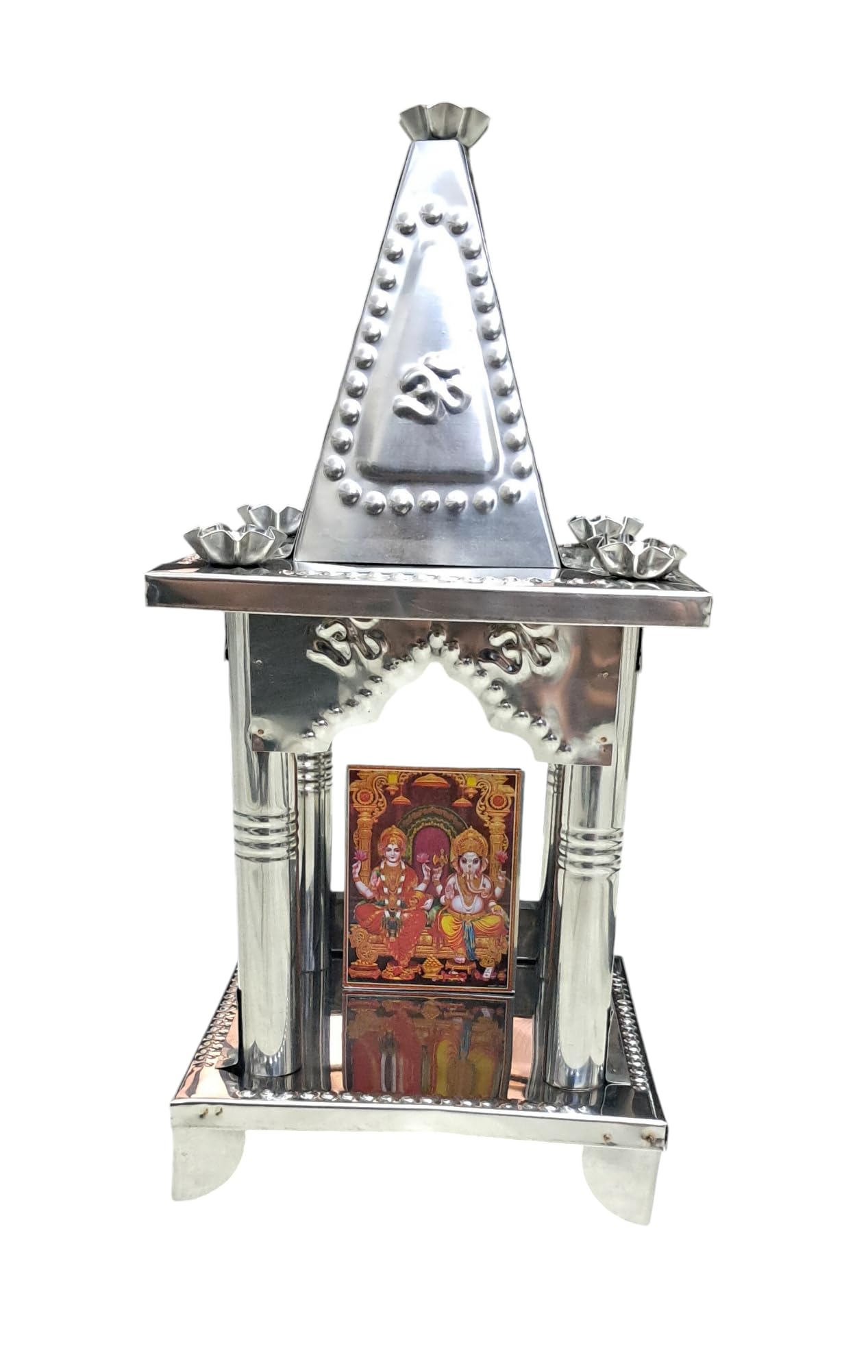 GUGGU Stainless Steel Diwali Pooja Hatri/Temple with Sitting Photo of Lord Ganesh ji and Luxmi MATA (Silver)..