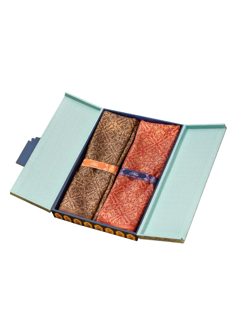 Pashmoda His and Her Gift Set of Fine Wool Stole With Wooden Gift Box
