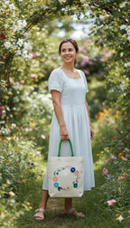 ZIG ZAG BAGS Canvas Tote Bag with Zipper | Aster Design | Hand-Painted Cotton Tote for Girls, Office & Shopping | Eco-Friendly Cloth Handbag | Stylish Shoulder Shopping Bag for Women (Aster)