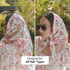 Hair Drama Co. Bloom Floral Print Bandana Head Scarf for Women | Silk Satin Head Wrap Bandana Scarves | Boho Style Statement Headband Stylish Design | All Day Wear Scarves | Hair Scarf Accessories