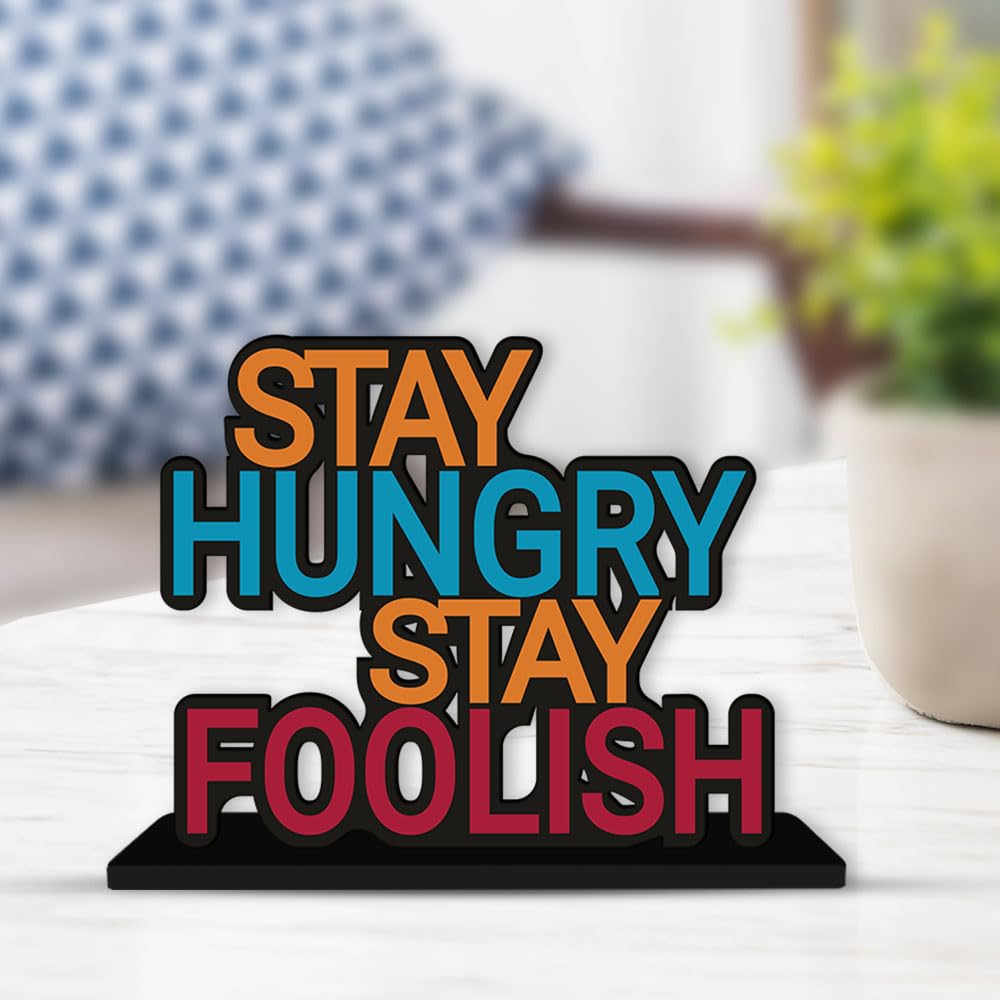Artvibes Wooden Idols and Figurine Stay Hungry Stay Foolish Inspirational Quotes Table Decor for Office Desk Alphabet Showpiece | Home Decoration | Living Room | Modern Giftings Item (Sp_1121N)