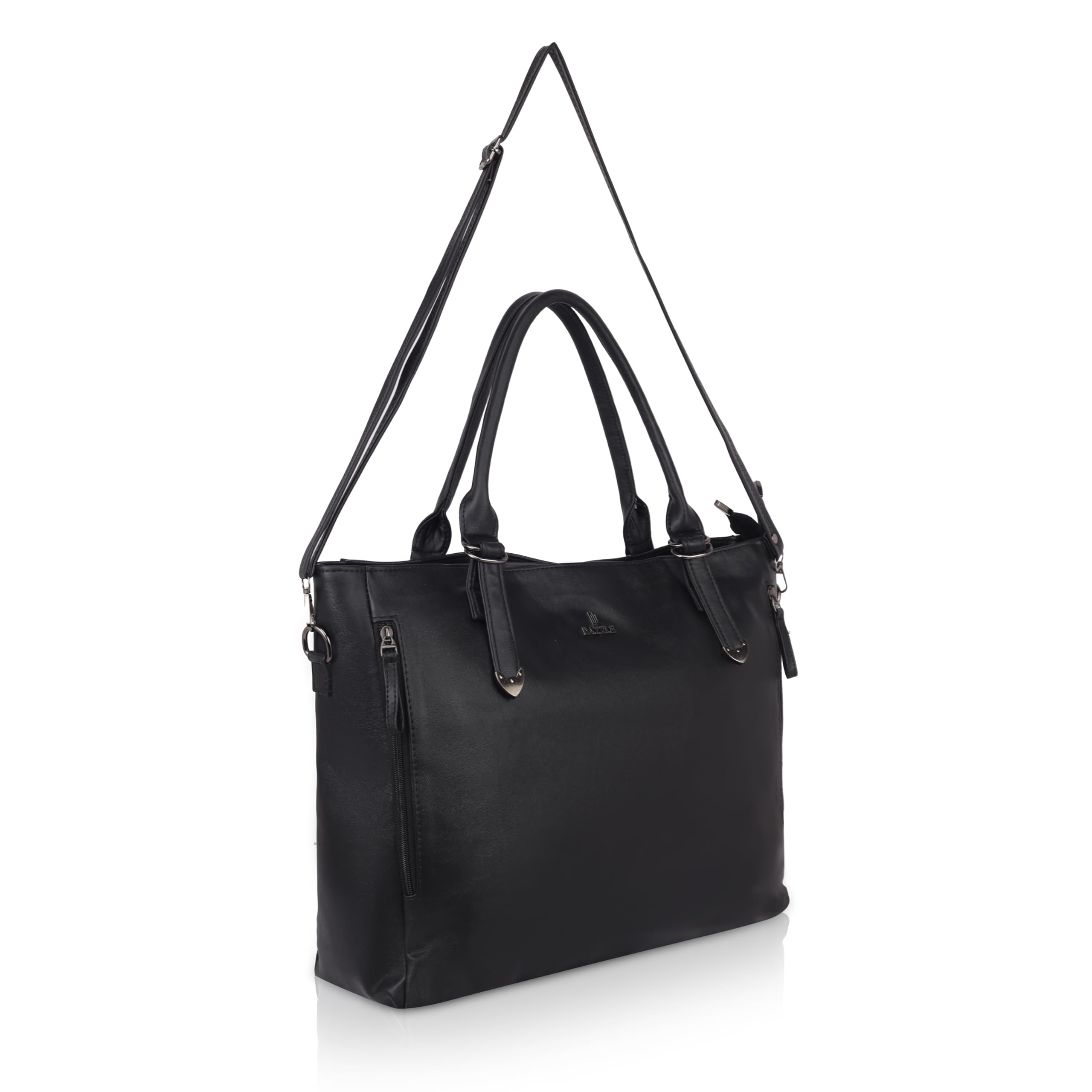 DAZZLE Women's Pu Leather Tote Bag with Sturdy Handle, Main Compartment, Adjustable Strap, 30 cm x 40 cm x 15 cm (BLACK)