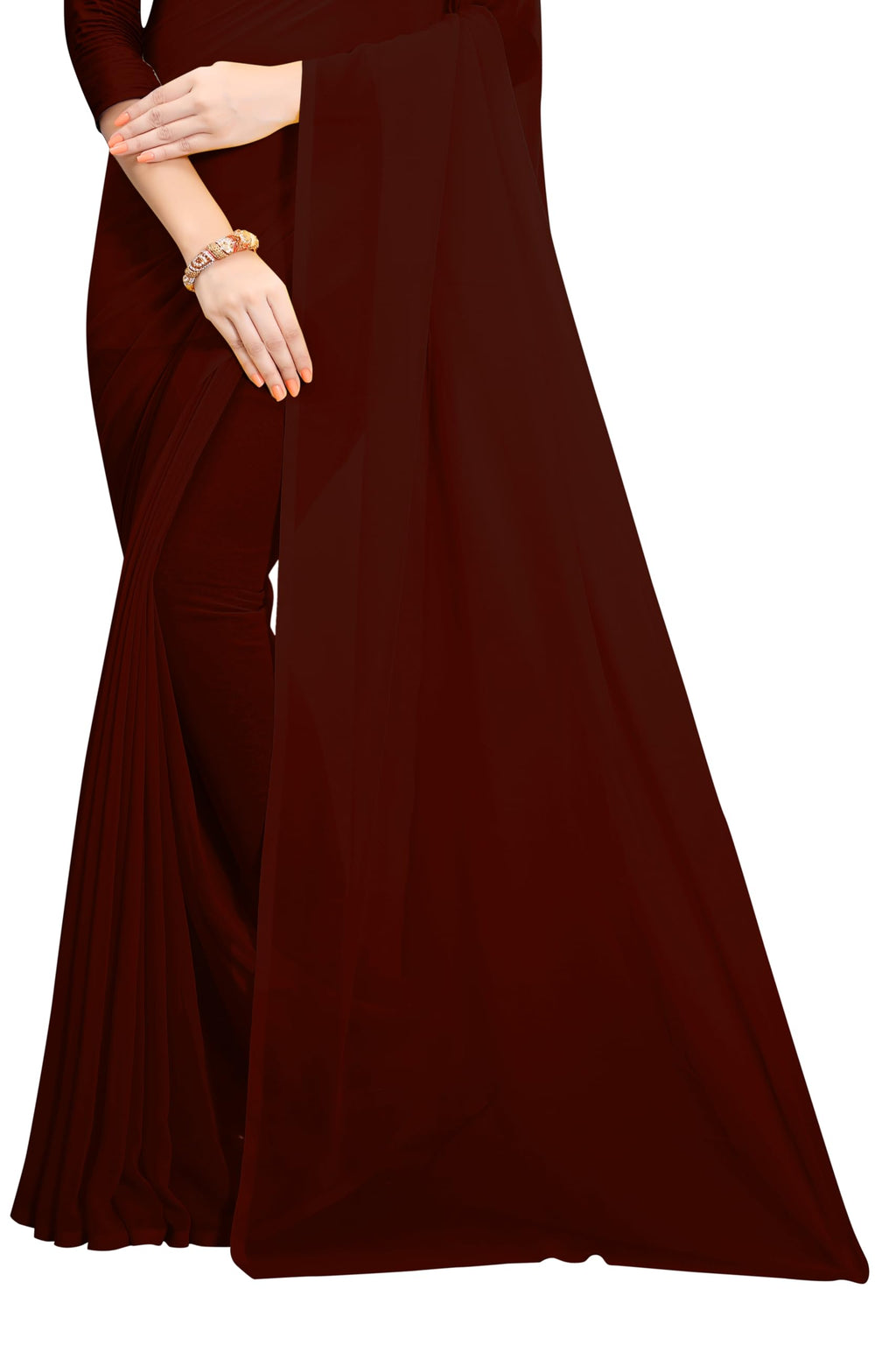 RK Fashions8 Women's Plain Soft Pure Georgette Saree with Pre-Stitched Blouse Piece |Minimalist Style | Perfect for Casual and Office Wear | Ready-to-Wear Convenience| (Brown)