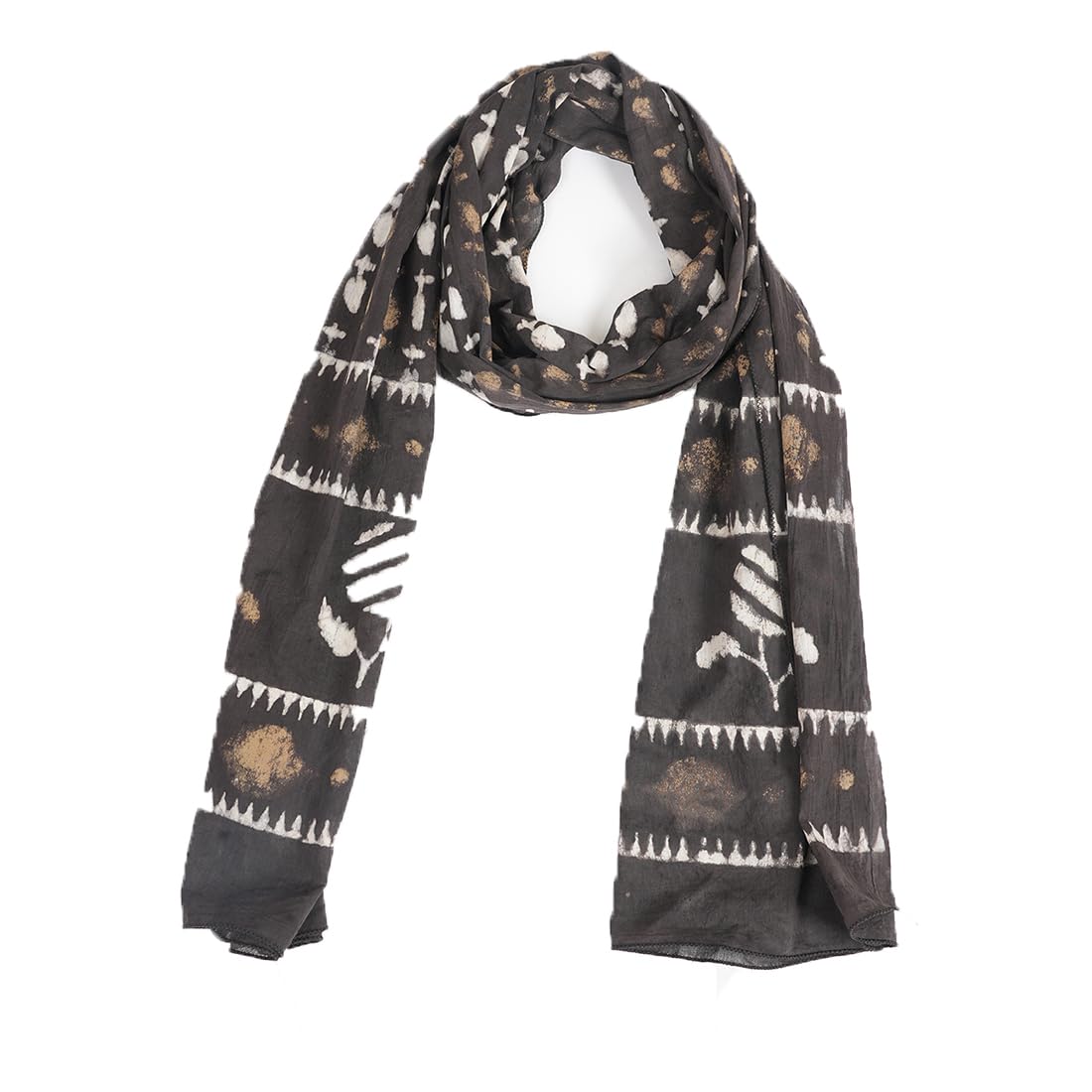 RAI SAHAB Printed Cotton Scarf for Women, Lightweight Soft Scarves Stoles for Summer & Winter(ST-86BLK10)
