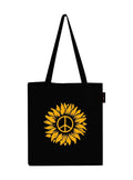 Peach Blossom Printed Cotton Zipper Tote Bags | CBAG - BLK-BLOOM BENZ