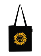Peach Blossom Printed Cotton Zipper Tote Bags | CBAG - BLK-BLOOM BENZ