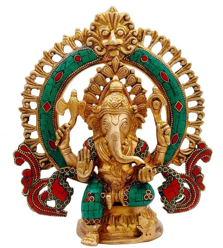 Svarup Brass Sitting Ganesha Idol in Multicolor Height 7.5 Inch Weight 2.6 Kg