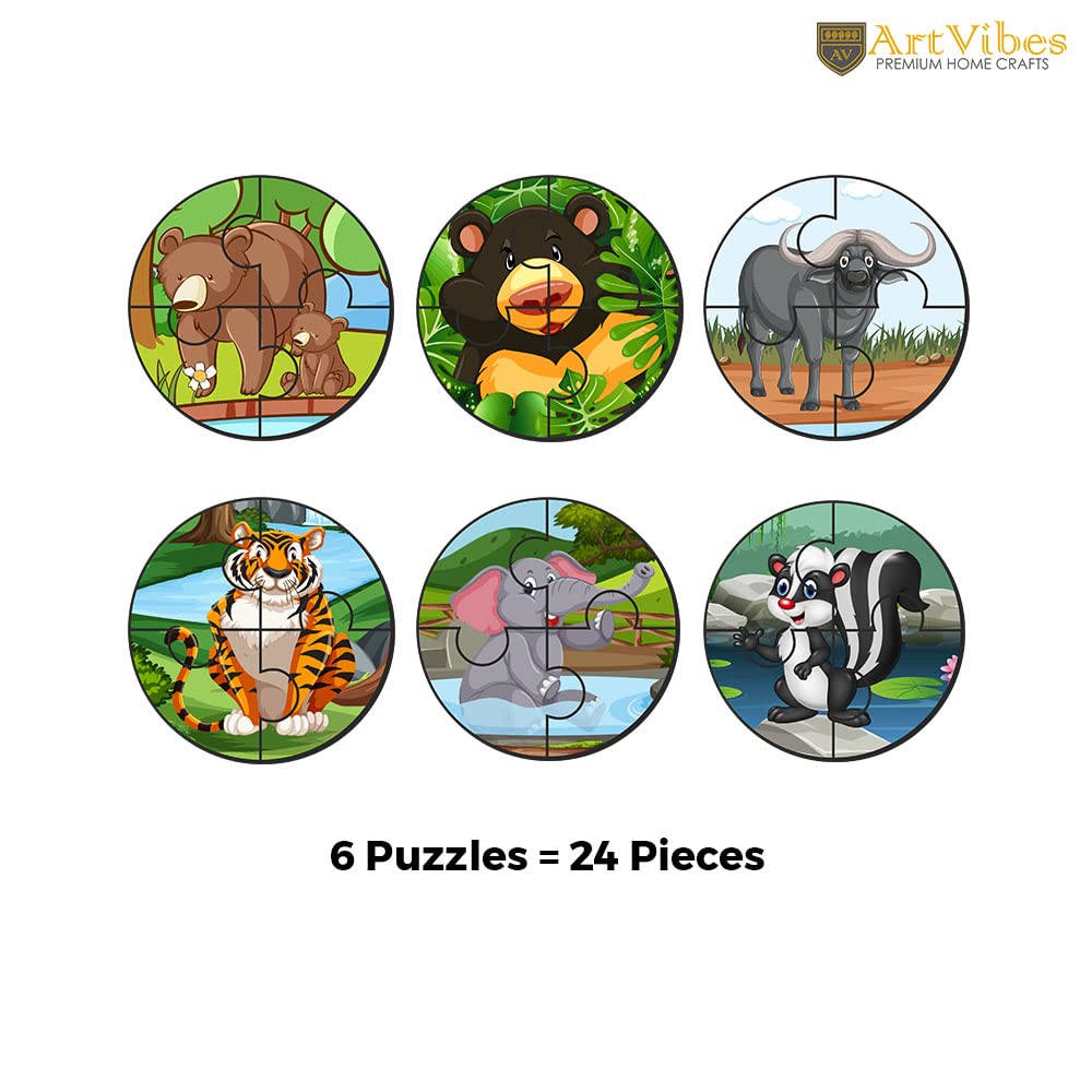 Artvibes Cute Animals Premium Wooden Puzzles for Kids | Jigsaw Puzzles for Kids Age 2-5 | 4 Piece Puzzles | Toddlers Wooden Puzzle (PZ_610N), Set of 6