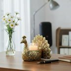 KridayKraft Designed with a Versatile Central Cavity, This Peacock Serves as a Stunning tealight Candle Holder, a mini Indoor Planter, a Unique Pen Stand,(Peacock Small Golden)