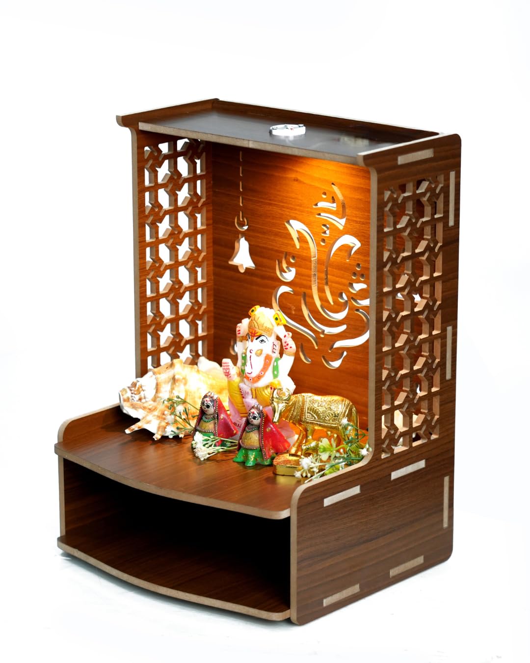 PIXELCRAFTS Folding Wooden wall Mounted Temple/mandir for Home and Office(Size – H 15.5X L 11.5 x W 10.5 inch) (BROWN2)