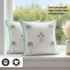 HOMEMONDE Pack of 5 Cushion Covers 24x24 Inches – Floral Hand Block Print, Quilted Cotton 300 TC, Soft Throw Pillow Cases for Sofa & Bed – Green (60x60 cm)