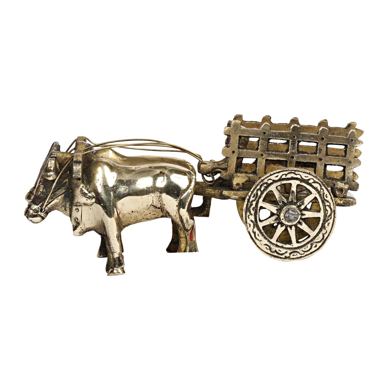 SVARUP Brass Vintage Bullock Cart with Double Bull with Farmer Decorative Showpiece Bullock Cart Standard, Pack of 1
