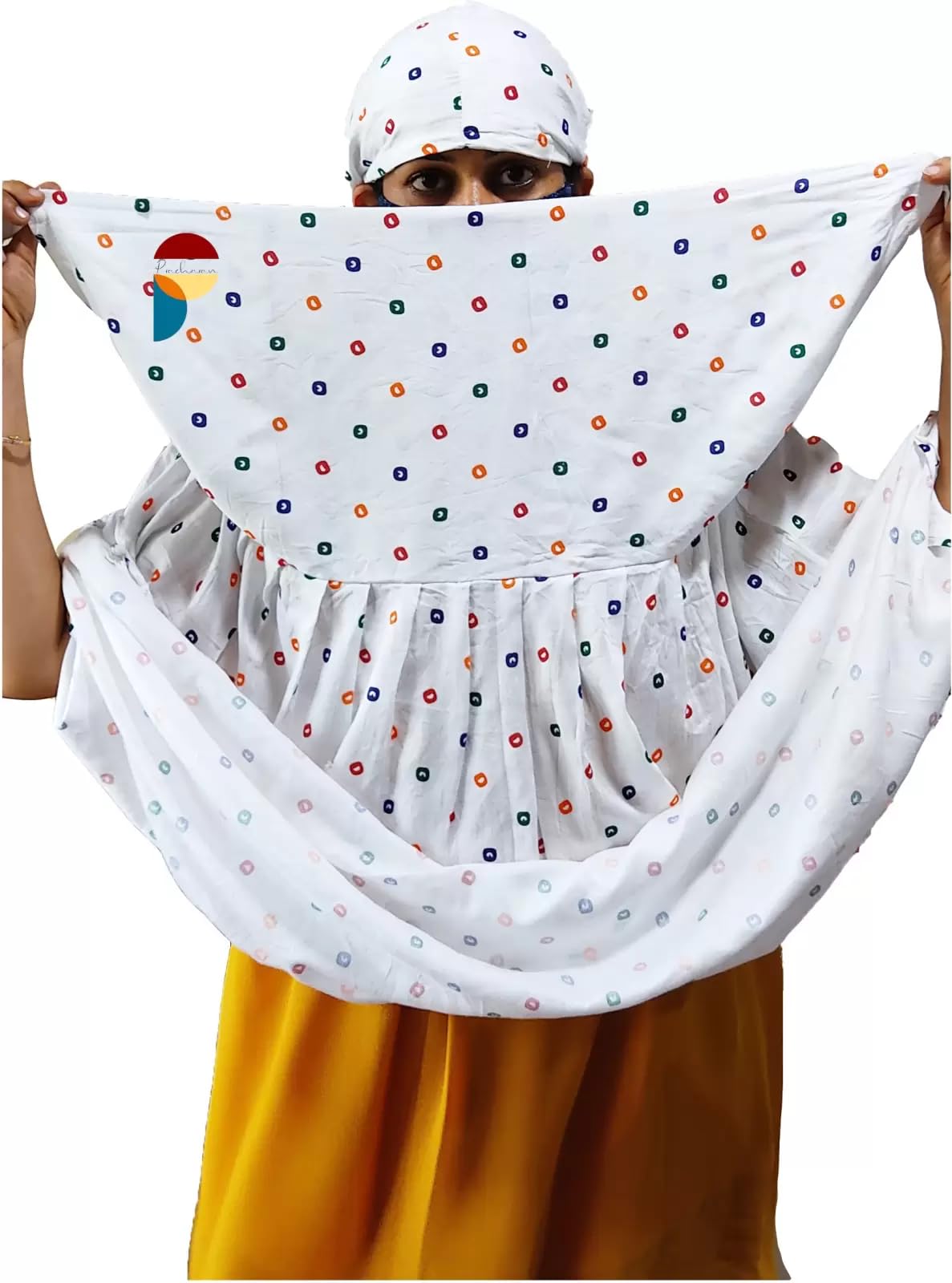 PRACHARAN Cotton Innovative Stylish 1 Dot Printed Pattern White Fancy Scarf With Sun Protection Cover Face Cotton Driving Scarf For Women's And Girls