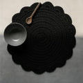 LAHOME Handmade Round Crochet Placemat, Dining Table Mat Placemat (Round 38 Cm, Tan) (1, Black) Kafalo