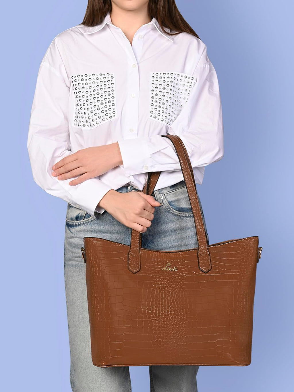 Lavie Women's Hailon Tote Handbag (Large, Brown, Tan)