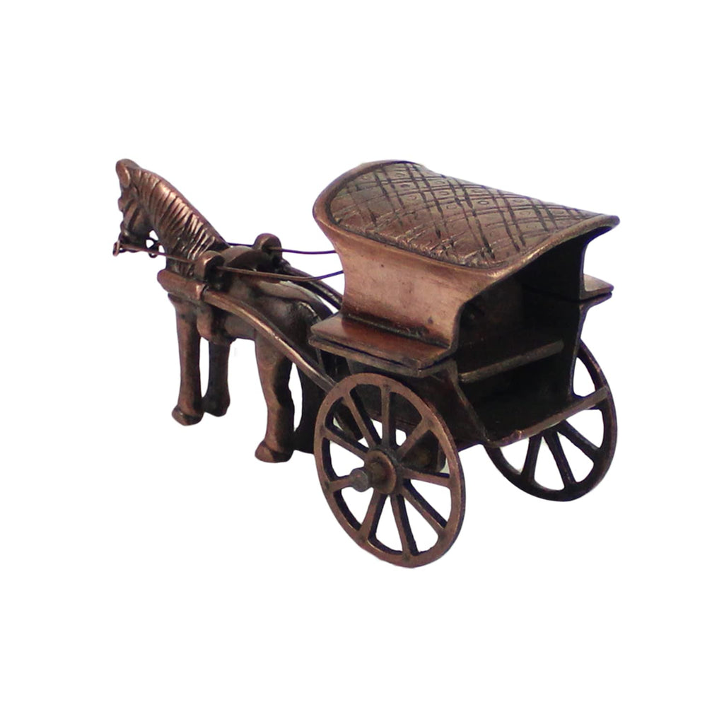 SVARUP Brass Horse Carriage Decorative Showpiece Animal Horse Antique Tanga Cart Home Decor Gift 5 Inch