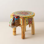 ATRANGI STUDIO Natural Colourful Handpainted Wooden Elephant Stool Cum Showpiece | Mango Wood Traditional Multipurpose Stool for Living Room Decor & Mandir | Perfect for Plant Stand | 8x8x10 inch